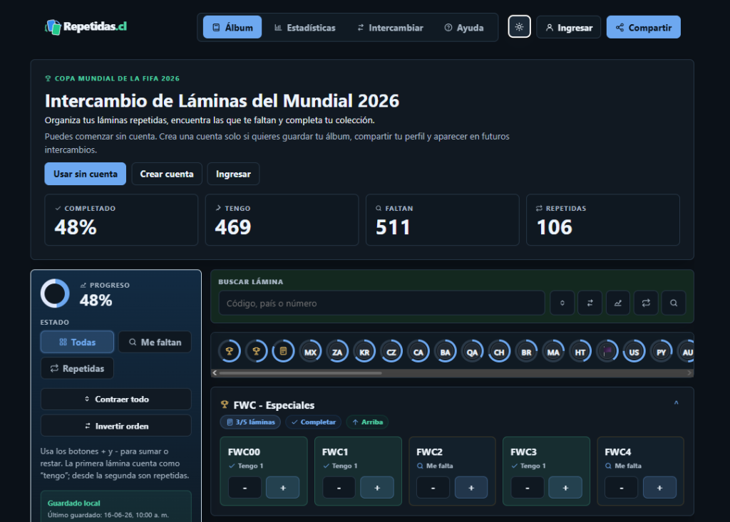 Intercambiar láminas repetidas